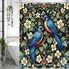Синяя птица Цветок Зеленый лист Фиолетовый плод Занавеска для душа, Декоративная занавеска для душа для ванной, Водонепроницаемая занавеска для душа с крючком