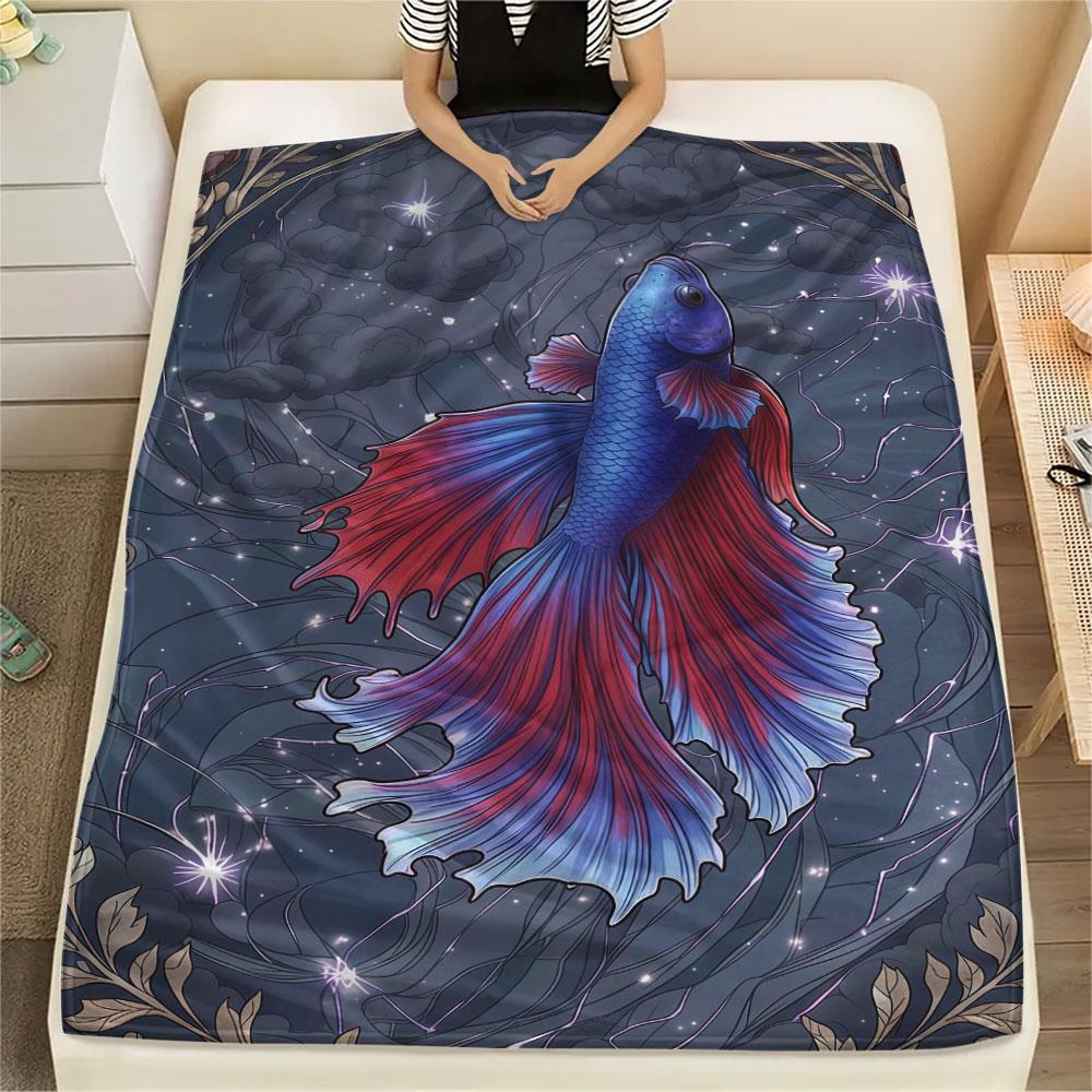 1Pc Marine life Print Flannel Blanket, High quality Comfortable for All Seasons, Home Decor, Warmth and Comfort, Perfect for Christmas Gifts