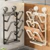 Multi-Tier Suction Cup Kitchen Organizer Wall-Mounted Cutting Board Lid Holder Carbon Steel No-Drill Storage Rack