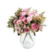 41cm Rose Pink Silk Bouquet Peony Artificial Flowers 5 Forks Rose Bud Bride Wedding Home Decoration Fake Flowers Faux