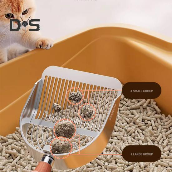 Металлический совок для кошачьего туалета с держателем, совок для сбора домашних животных с эргономичной деревянной ручкой, лопата для быстрого просеивания, товары для кошек