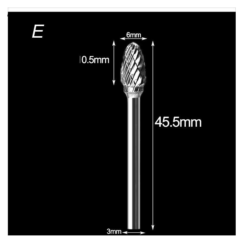 3mm Shank Drawing Tungsten Carbide Burr Milling Cutter Rotary Tool Double Diamond Cut for Dremel Metal Wood Electric Grinding