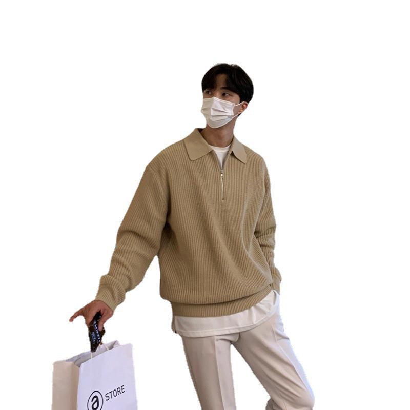 Мужской вязаный свитер с отложным воротником - Зимний свободный крой, Легкий зрелый стиль, Свитер поло
