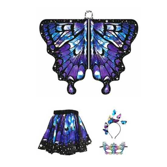 Плащ-бабочка для детей, костюм для косплея, красочный костюм с крыльями феи, развевающимися рукавами, многослойным подолом, карнавальная юбка, маска на Хэллоуин