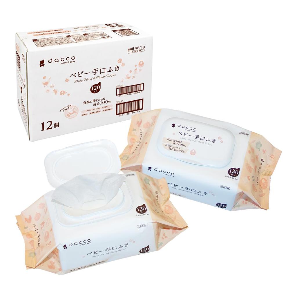 Dacco Baby Hand and Mouth Wipes with 1440 Sheets Sheets X 12 Fluffy 84618 Lids, (120 Packs), One-Hand Open/Close, Sheets,