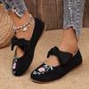 New Embroidered Bow Flat Mary Jane Shoes for Women Cross-border Ethnic Style Slip-Ons