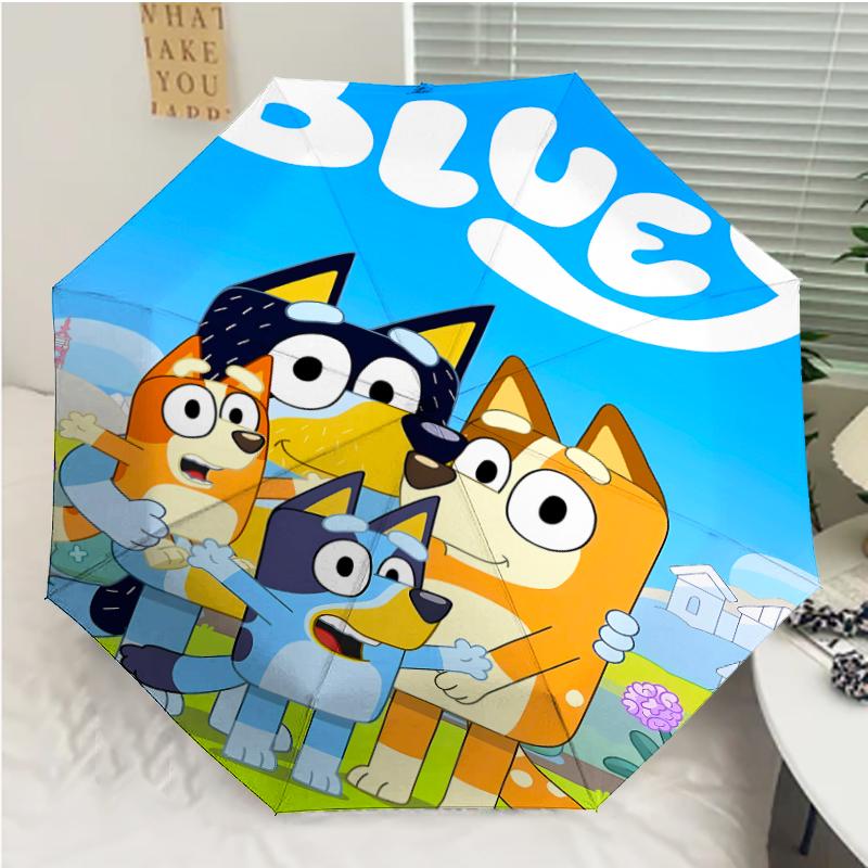 Bluey Print Automatic Umbrella, 8 Rib Iron Frame, Plastic Handle, Suitable for Outdoor Travel &Daily , Ideal Gift
