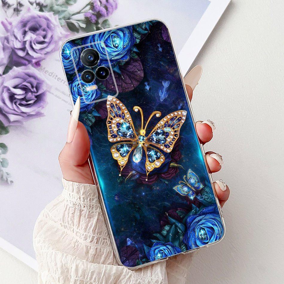 Чехол для телефона Vivo V21e V2061 / V21 4G 5G V2050 V2066 VivoV21e V 21 4G Элегантный цветочный принт с кошкой Мягкий силиконовый ТПУ Чехлы