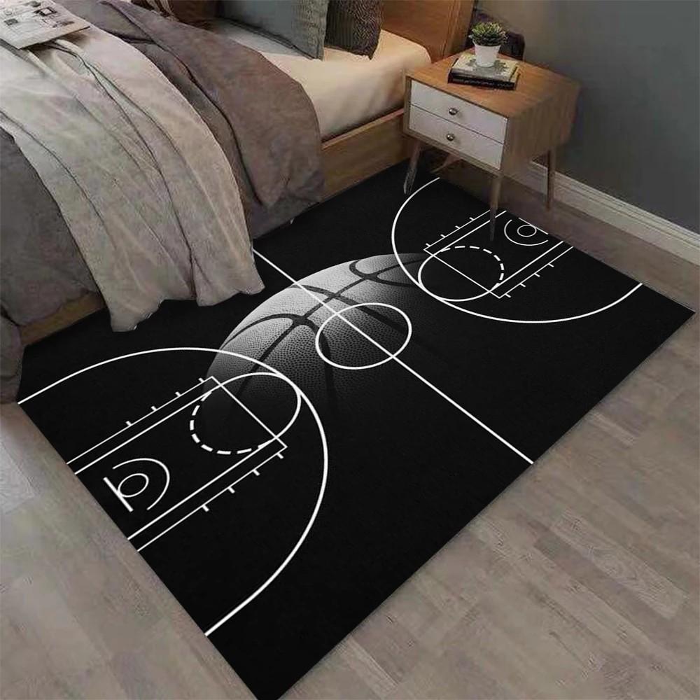Basketball Court Print Carpet Anti Slip Floor Rug for Kids Room Bedroom Sporty Home Decor