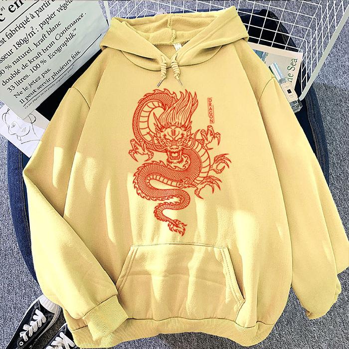 Уличная толстовка с капюшоном, винтажная женская толстовка с капюшоном с принтом китайского дракона, весна и осень, новая свободная женская толстовка в стиле Харадзюку в стиле хип-хоп