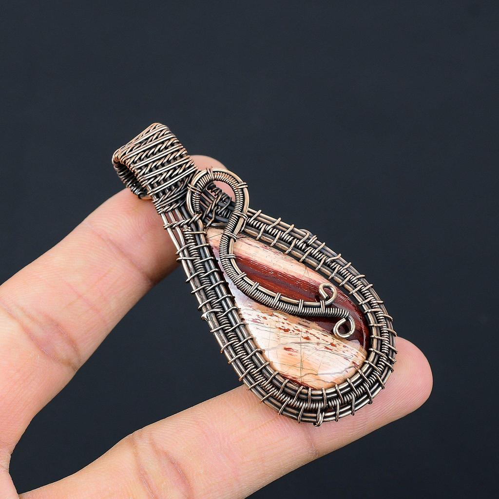 Red Snake Skin Pendant Gemstone Handmade Jewelry, 999 Copper Wire Wrapped Pendant, Gift For Wife Jewelry