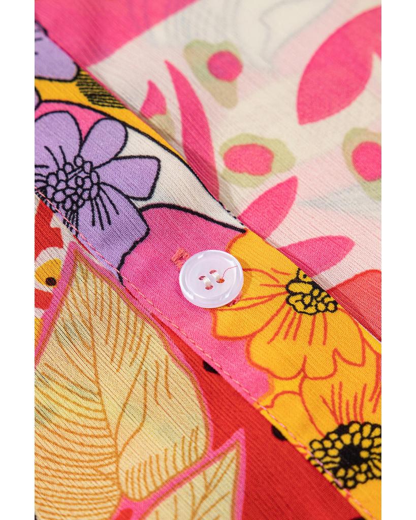 Azura Exchange Красная рубашка с абстрактным цветочным принтом, застегивающаяся на пуговицы и оборками на рукавах-фонариках