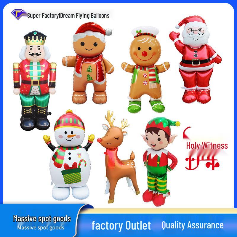 Large Standing Gingerbread Man & Snowman Christmas Tree Party Decoration Balloons