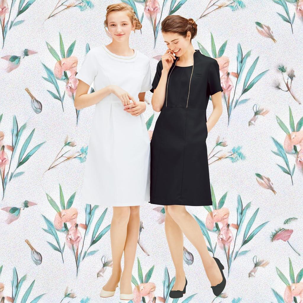 Sweat CL0181 13 [Charara] Women's Dress, Stand-Up Collar, Absorbent, Antistatic, Stretch, Medical, Esthetic, Beauty, Dental, Clinic, Uniform, C-1,