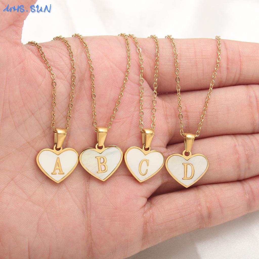 MHS.SUN Stainless Steel Heart Initial Necklace for Women Girls Gold Plated A-Z 26 Letter Pendant Choker Jewelry Birthday Gifts
