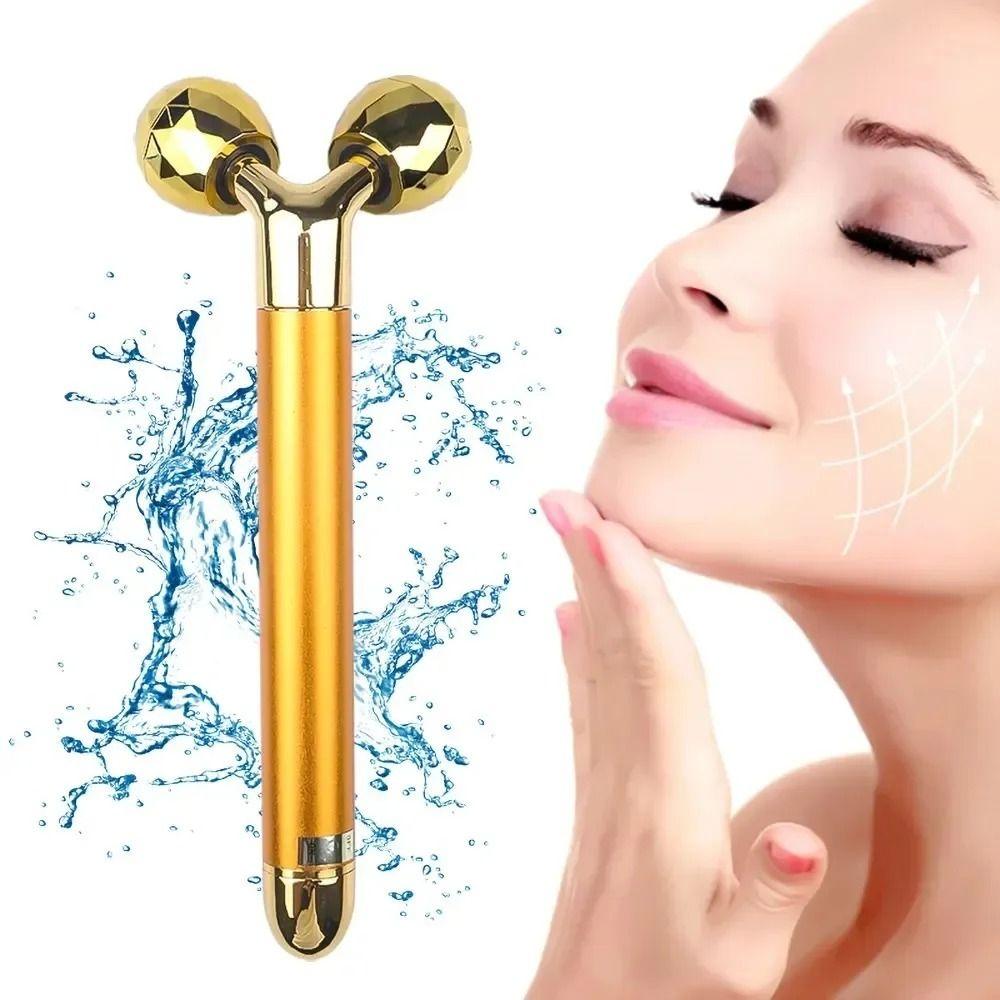 Zinc Alloy 3D Massage Roller Dual Roller Design Electric Vibration Beauty Stick Jaw Contour Care