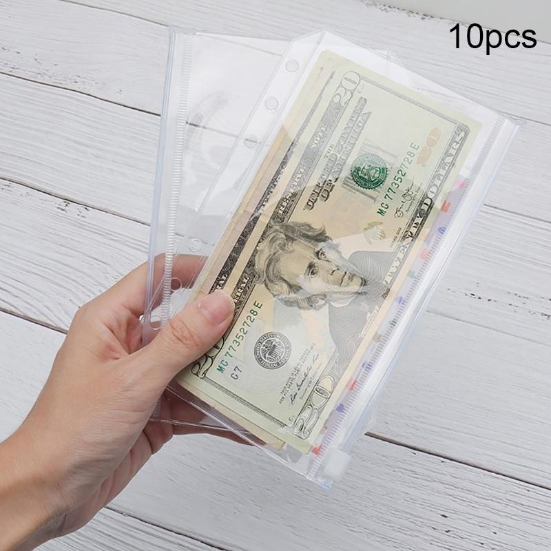 10 шт. конверты для наличных денег формата А7 для составления бюджета, прозрачные папки на молнии, карманы для переплета, сумка с вкладышами для 6-отверстий, сумка для хранения документов