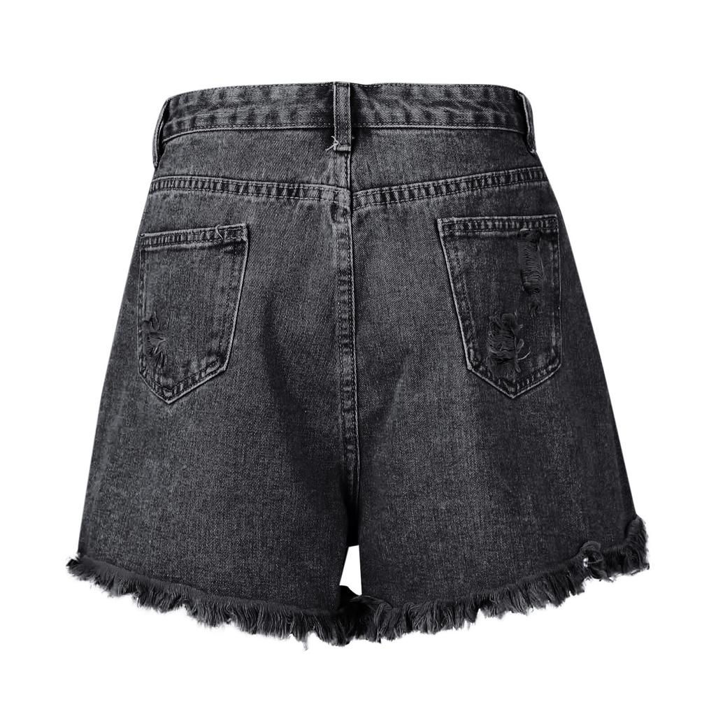 Женские джинсовые шорты с потертостями и бахромой со стразами, джинсовые шорты средней длины с потертым краем, летние короткие джинсы