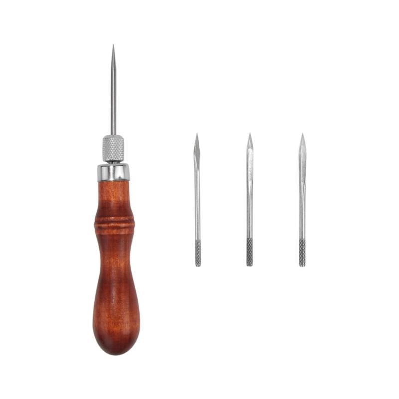 Hand Sewing Awl Set Pin Punching Wood Handle for Leatherworking Enthusiasts