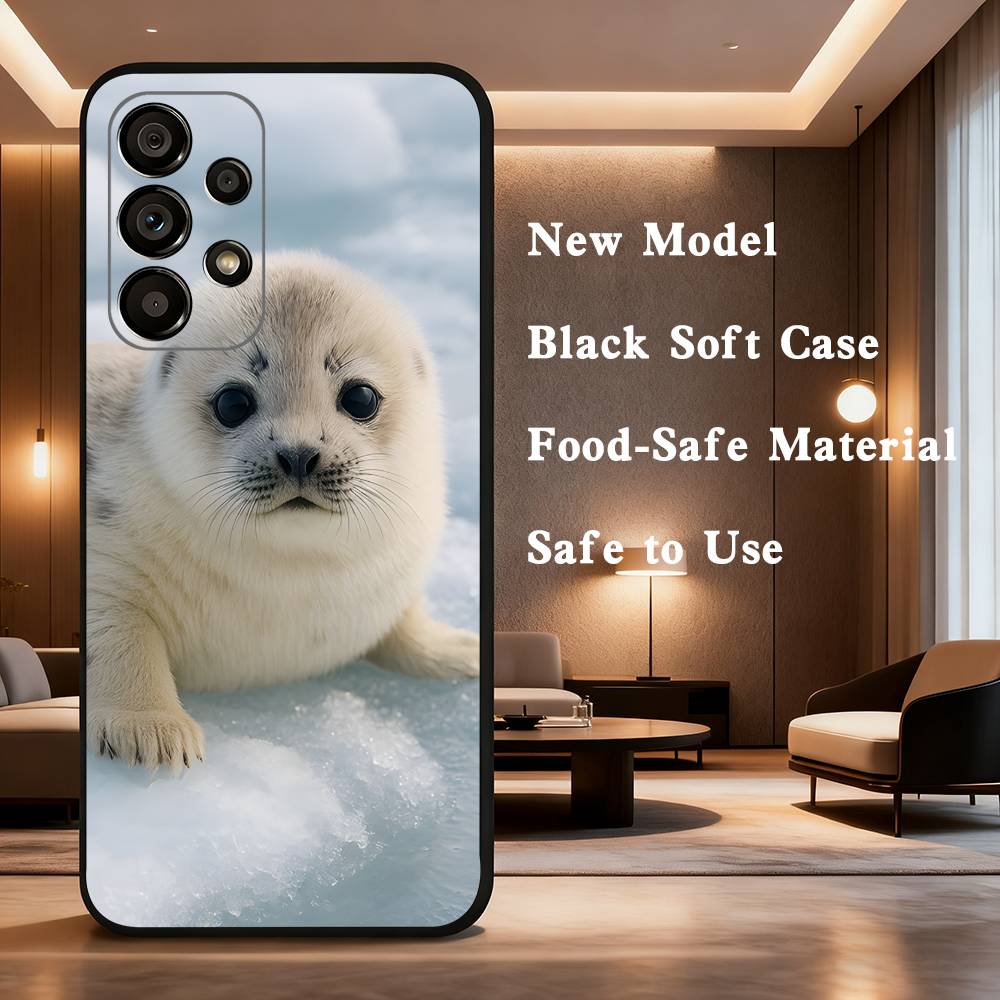 Cute animal seal For Samsung Galaxy A73,31,8,9,52,J7,22,Note,72,41,71,53,32,Soft Black Silicone Cover Case