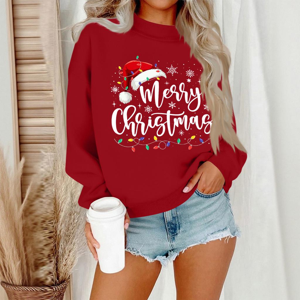 Women's Casual Fashion Round Neck Long Sleeve Christmas Printed Sweatshirt