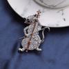 Blucome Cat Playing The Violin Shape Brooches for Women Girls Simulated Zircons Gold Color Jewelry Pins
