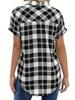 Women's Plaid Button Down Shirt Short Sleeve Casual Summer Blouse Top