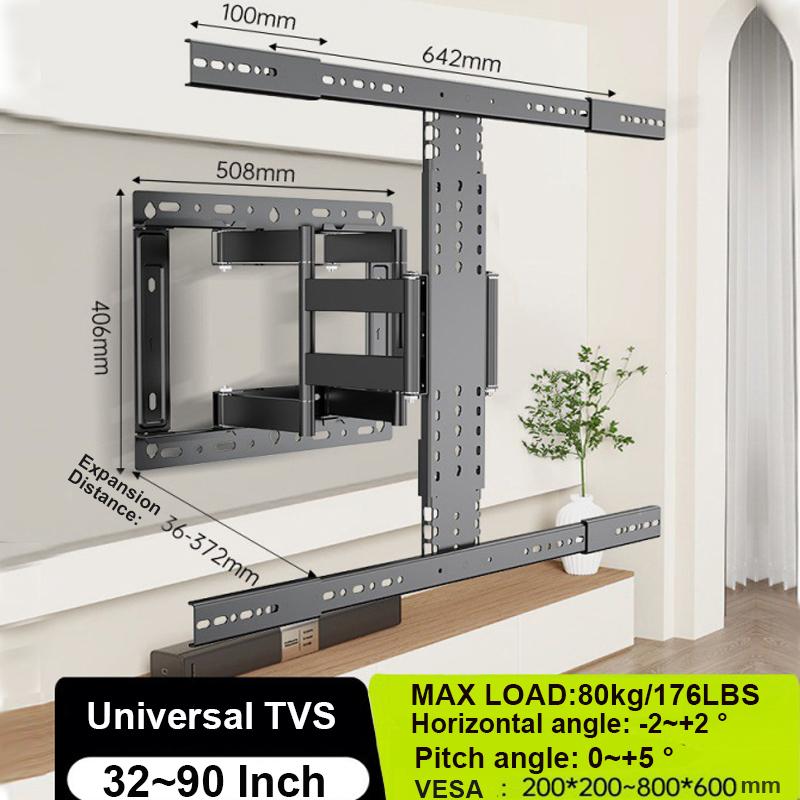 TV Wall Mount for 32-90 Inch TV,TV Mount with Swivel and Tilt,Full Motion TV Bracket with Articulating Dual Arms VESA 800X600 Mm