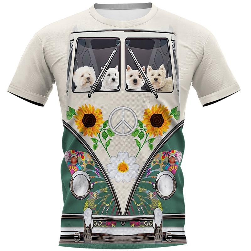Мужская 3D-печатная футболка Хиппи с принтом собаки с коротким рукавом, с круглым вырезом, повседневный топ