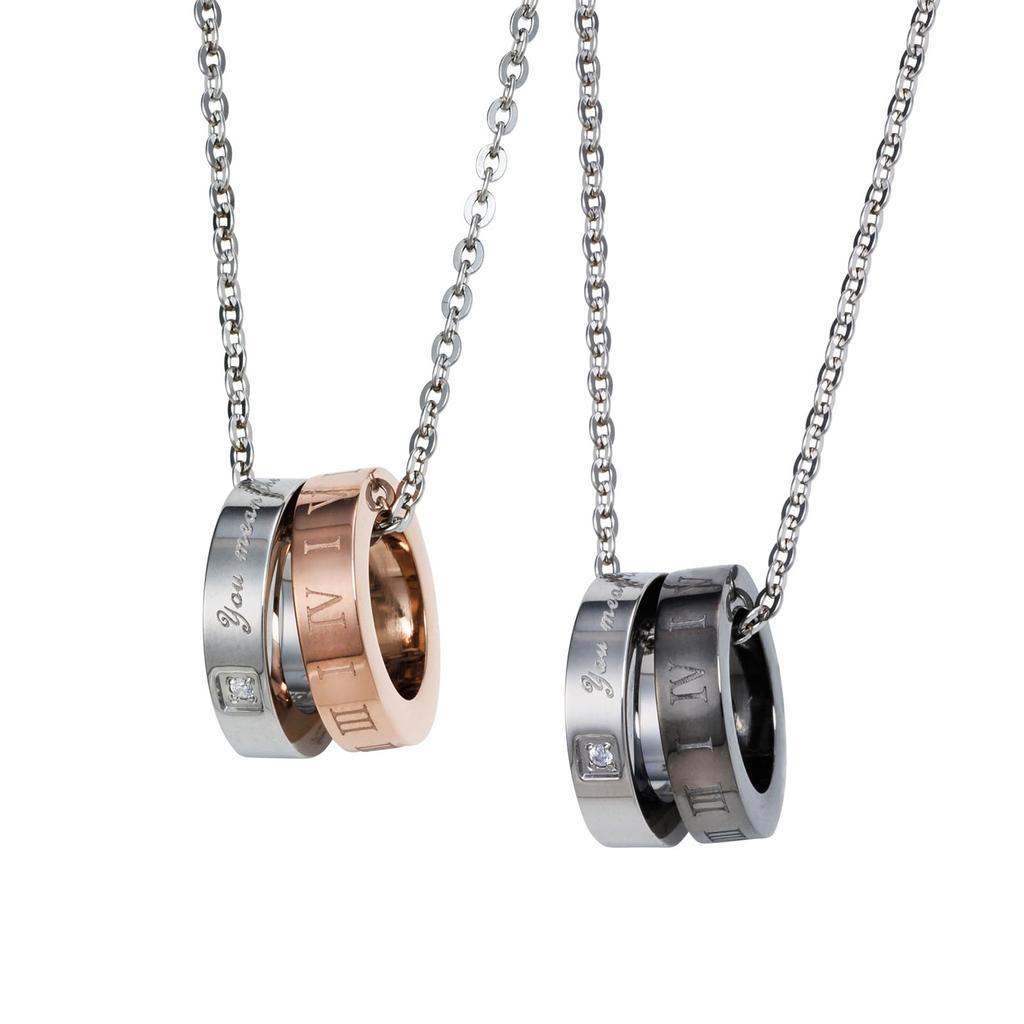 Пара ожерелья хирургическая нержавеющая сталь 316L кубический цирконий гипоаллергенный сообщение Pi розовый черный [белый клевер] + & 4SUP100GO&4SUP100BK