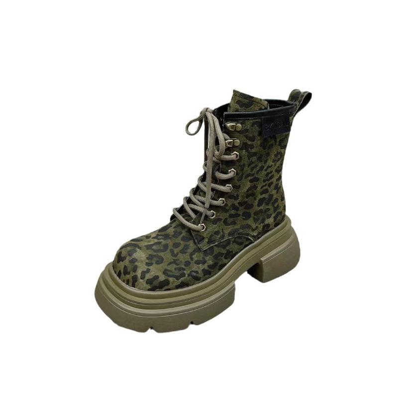 2024 New Lace Up Zipper Women Boots Round Toe Mixed Colors Leopard Print Platform Water Proof Fashion Boots Shoes for Women