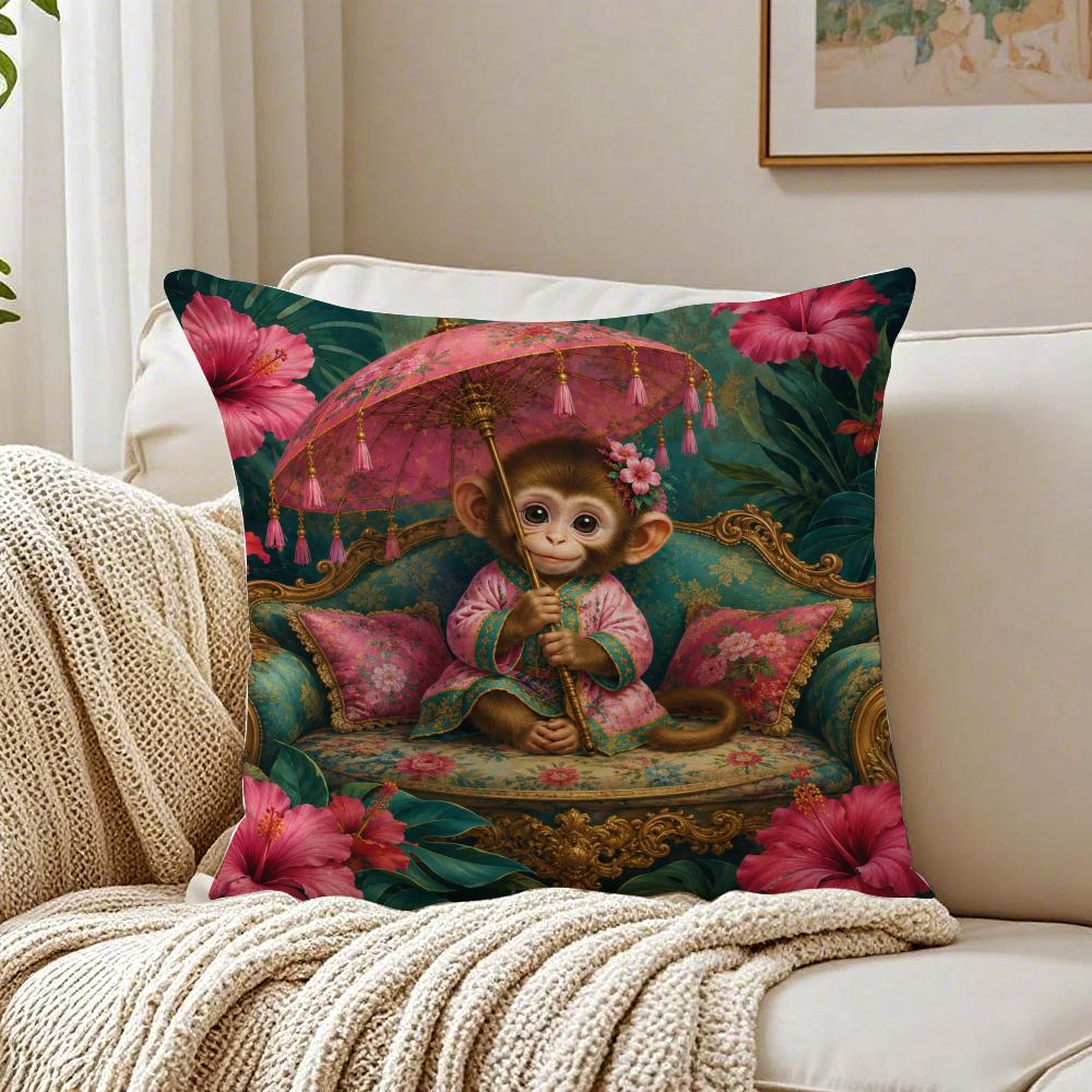Funny Cute Monkey Cushion Cover Breathable Organic Short Plush Cushion Covers Machine Washable Wrinkle-Resistant Soft Durable