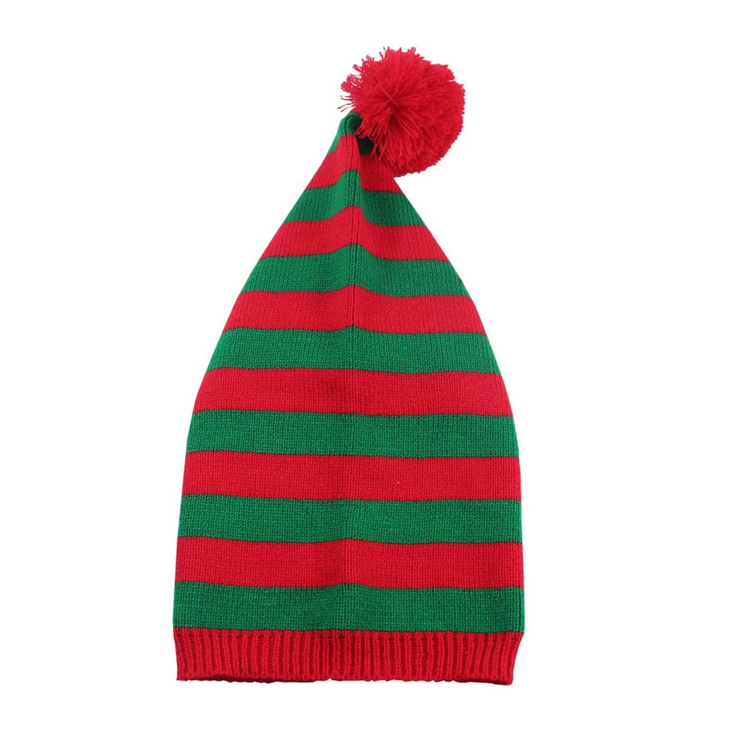 Knitted Christmas Hat For Adults Unisex Cute Green Red Striped Xmas Hat For New Year Festive Party