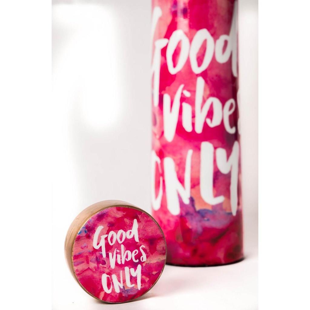 Good Vibes Only Multicolour Designer Printed 100% Pure Copper Bottle 1 Litre | Beautiful Bottle