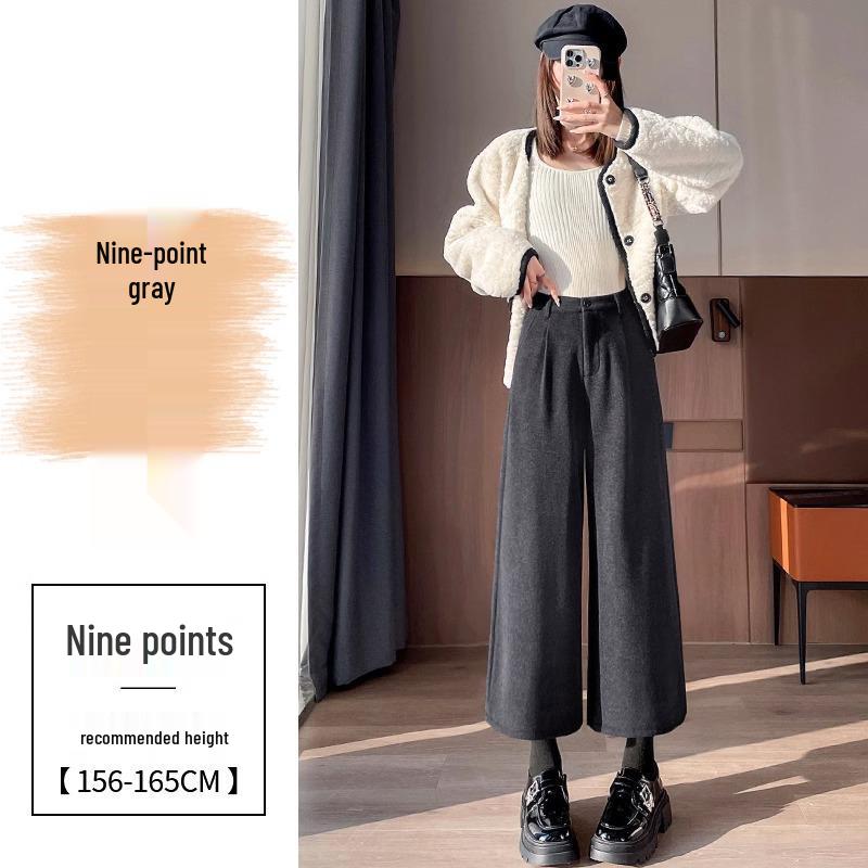 Женские черные шерстяные брюки с высокой посадкой и широкими штанинами, осень/зима 2024