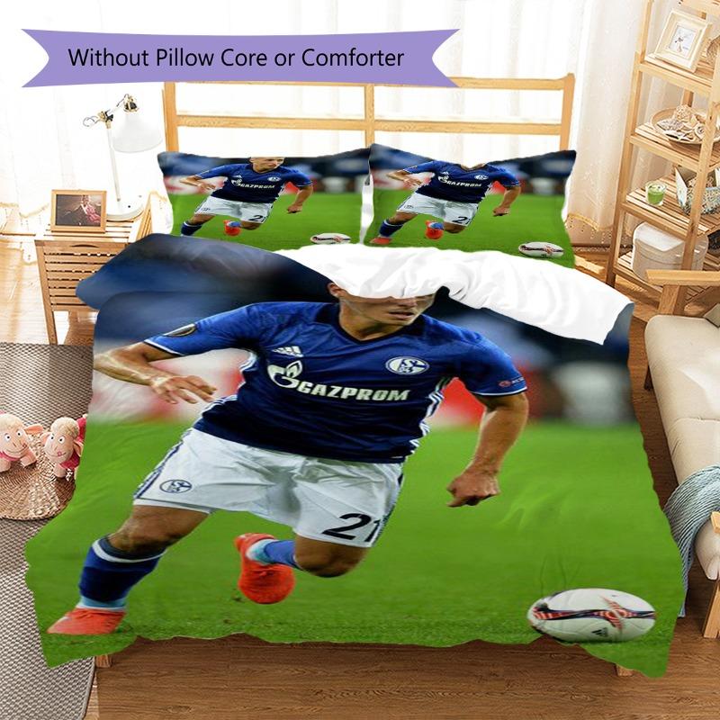 Schalke 04 Soccer Player 3PCS Bedding Set, Football Match Print Duvet Cover & 2 Pillowcases, Sports Fan Bedroom Bedding Kit, No Filling