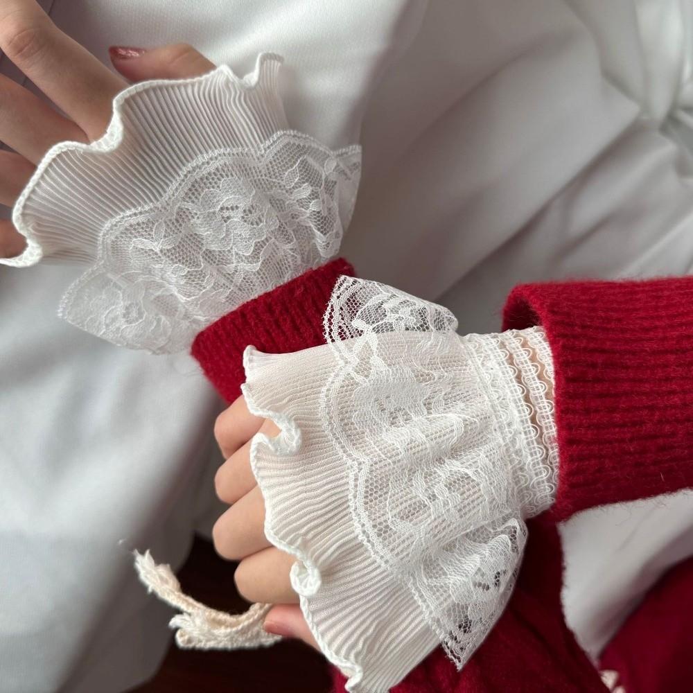 Ruffle False Wrist Cuffs Embroidery Details Lace Fake Cuffs Detachable Sleeves Bridal Gowns