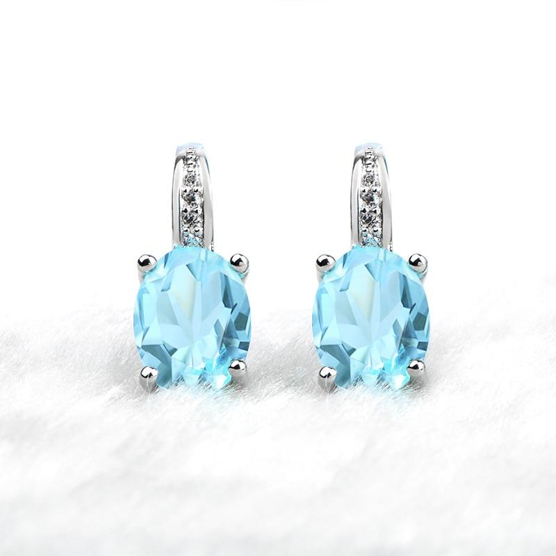 BELLA BOX Fashion Jewelry Oval Blue Red Purple Yellow Topaz Clip Earrings For Women Party Valentines Earring Gifts