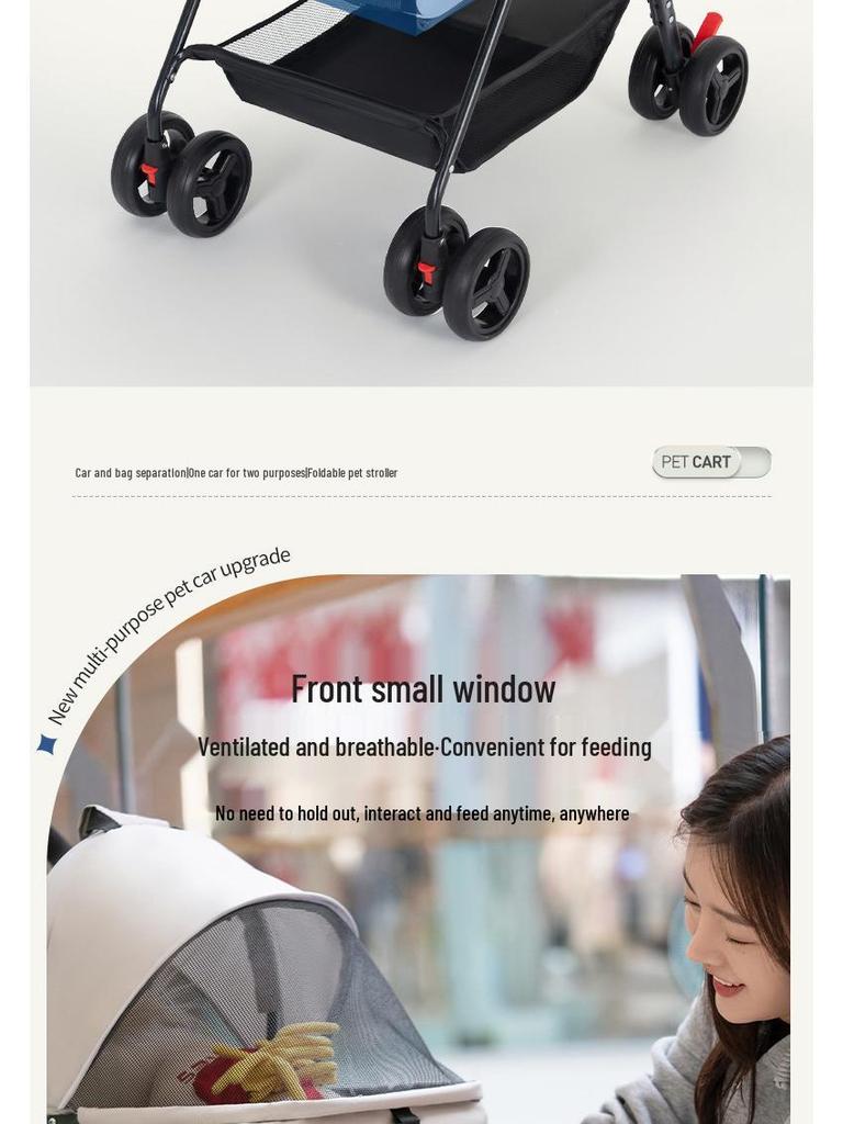 Lightweight Foldable Pet Stroller for Small & Medium Dogs and Cats - Detachable for Outdoor Walks