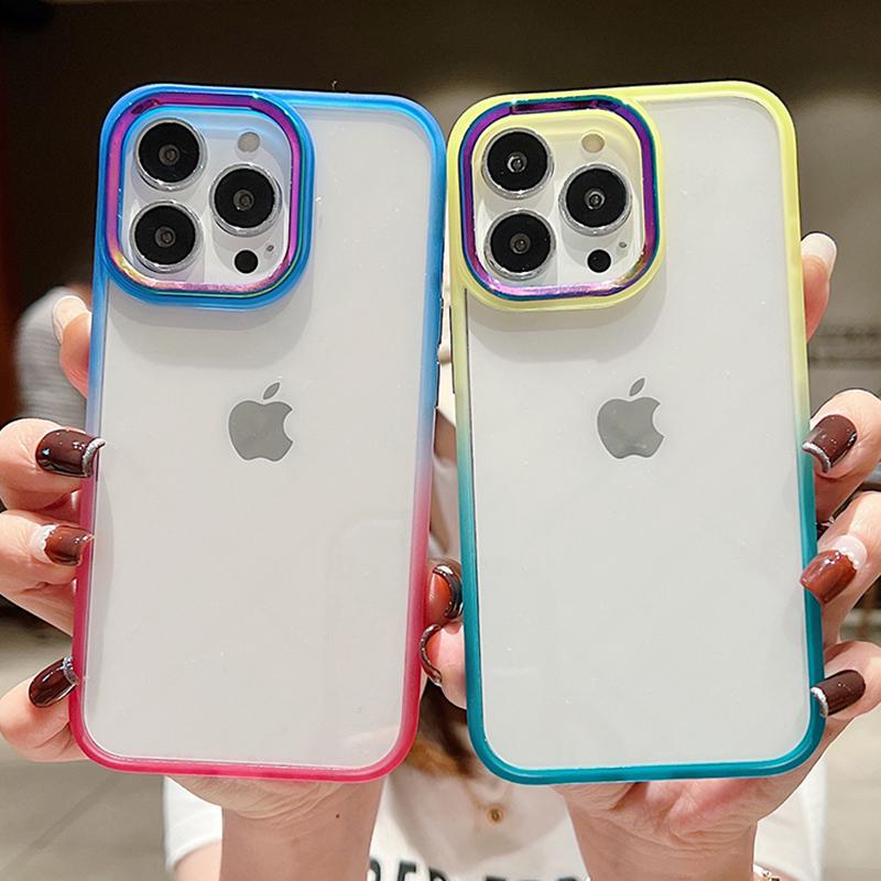 Прозрачный красочный металлический чехол с градиентным покрытием для Iphone 13 Pro Max 12 11 Pro Max, защита объектива, гибридный бампер