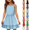 Children's Summer Casual Fashion Round Neck Solid Color Sleeveless Dress