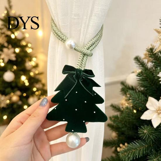 Christmas Tree Curtain Tiebacks 2Pcs Tieback, Velvet Window Holders Ties Seasonal Backs, Decorative Drape Holdbacks for Xmas Holiday Party Shape