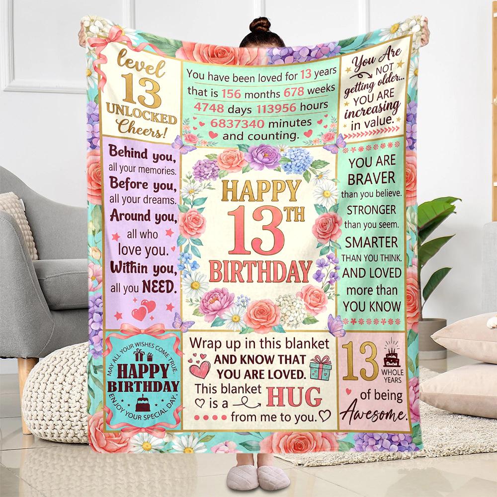 13th Birthday Celebration Blanket Comfortable Perfect for Office Bed Office Chair Four Seasons Universal Modern Birthday Christmas Gift Blanket