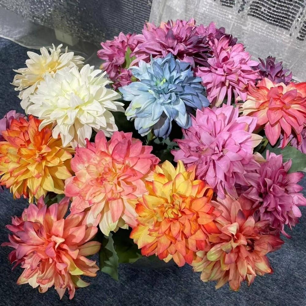 Handmade Craft Artificial Dahlia Flowers 64cm Length Silk Fake Flowers Festival Party Supplies Floral Fake False Flowers