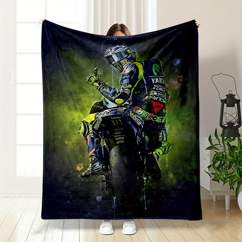 Motorbike Racer with Dynamic Colors Patterned flannel blanket perfect for the bedroom living room, sofa, or a little nap