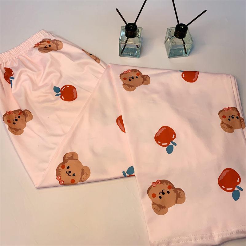 Женские свободные пижамные штаны с рисунком медведя из мультфильма на все времена года