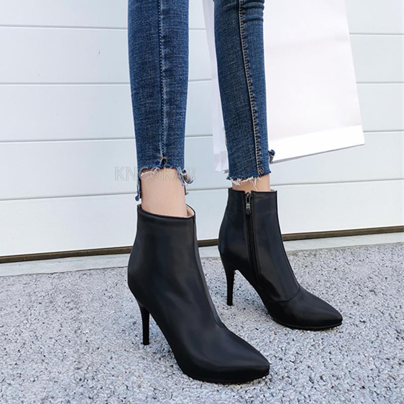 Модные женские ботильоны фиолетового и черного цвета, короткие ботинки, женские водонепроницаемые туфли на высоком каблуке с острым носком, вечерние туфли для женщин