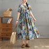 DIMANAF Women 2025 Summer Plus Size Vintage Floral Printing Dress Loose Casual Dress Basic Short Sleeve Long Dress