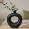 Unique Decorative Ornaments Minimalist Resin Flower Vase, Hollow Circle Art Modern Floral Home Decor Arrangement Holder for Living Room Bedroom Table