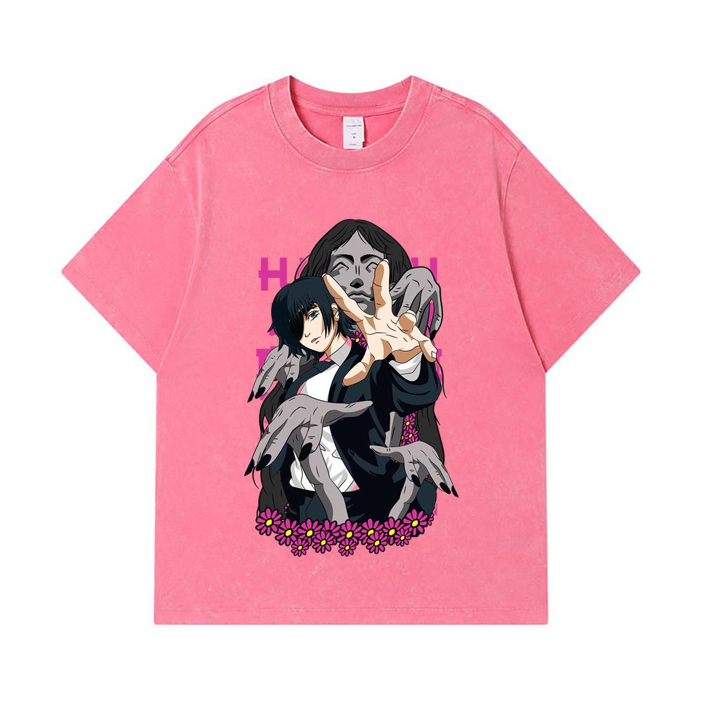 275 GSM Washed T-shirts 100% Cotton Chainsaw Man V24 Himeno Print Unisex Heavy Cotton T Shirt